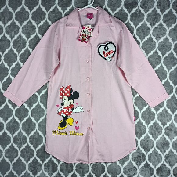 Disney Other - Disney Minnie Mouse Nightgown Women Size XL Pink Button Up Sleep Shirt Pajamas